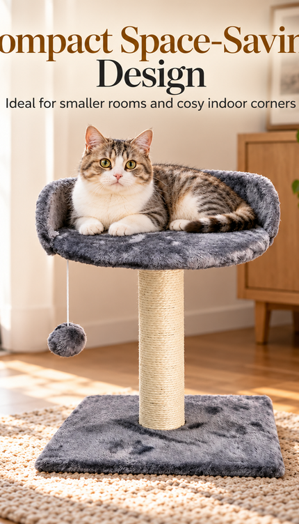 Compact Cat Tree 41cm Sisal Scratching Post Soft Plush Bed Hanging Ball Toy