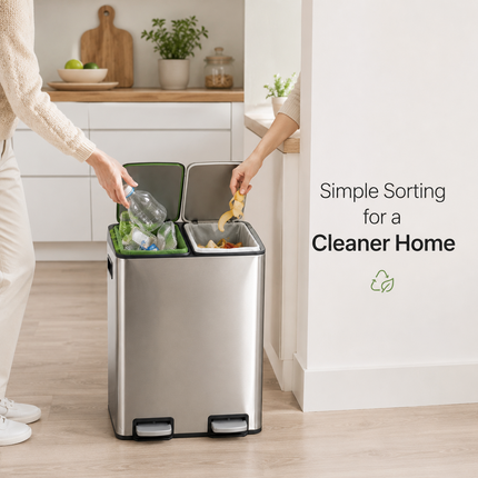 40L Pedal Bin Stainless Steel 2x20L Double Compartment Home Office Waste Can