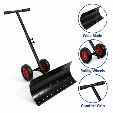 Snow Shovel with Wheels Adjustable Handle Multi Angle Snow Pusher Blade
