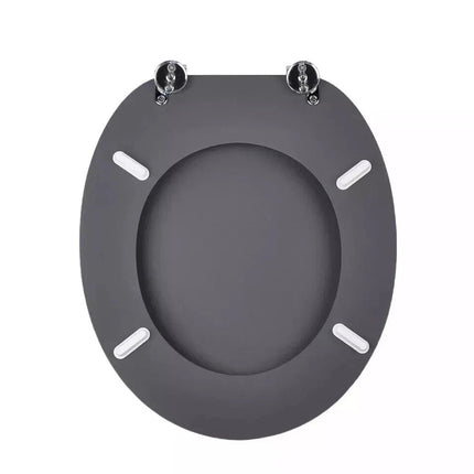 18" Universal Toilet Seat Grey Groove MDF Wooden Bathroom WC Easy Fit Seat