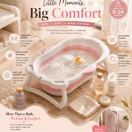 Baby Bathtub Foldable Portable Infant Toddler Bathtub with Temperature Sensor