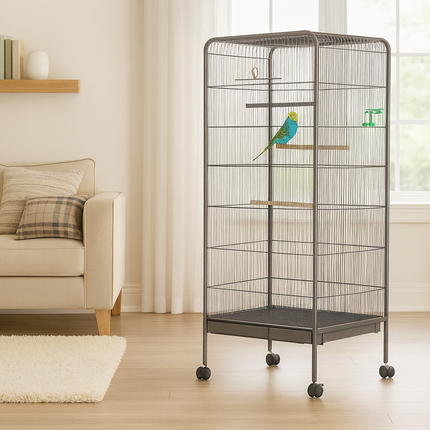 Large 53" Steel Bird Cage Standing Flight Aviary for Parrots Cockatiels & Pigeon