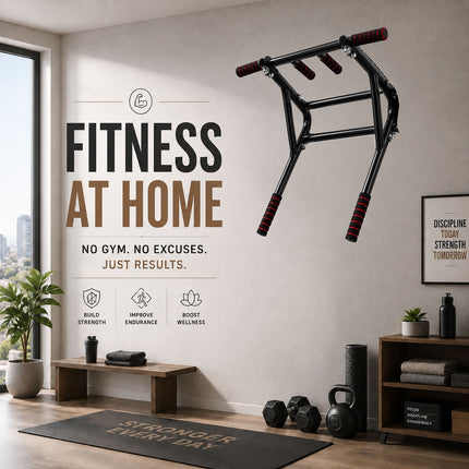 Pull Up Bar Wall Mounted Chin Up H Duty Power Tower Dip Station Multifunctional