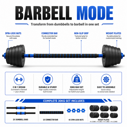 Dumbbell Barbell Set 30KG All In One Exercise Kit