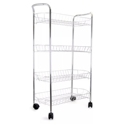 4 Tier  Vegetable & Fruit Trolley Basket Chrome Kitchen Storage Rack With Wheels