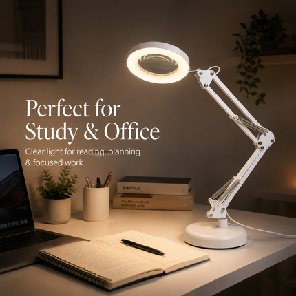 3X Magnifying Glass LED Desk Lamp Stepless Dimmable 3 Colour Swing Arm