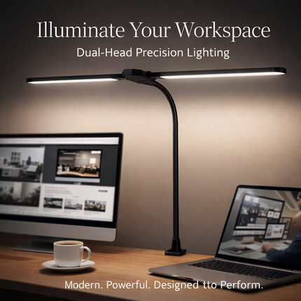 LED Desk Lamp with Clamp Double Dual Head Table Reading Craft Office Home Light