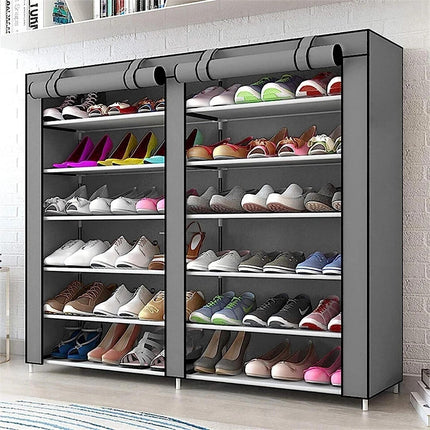 6 Tier Shoe Rack Fabric Canvas Shelf Shoe Cabinet Storage Organiser 107x28x102cm