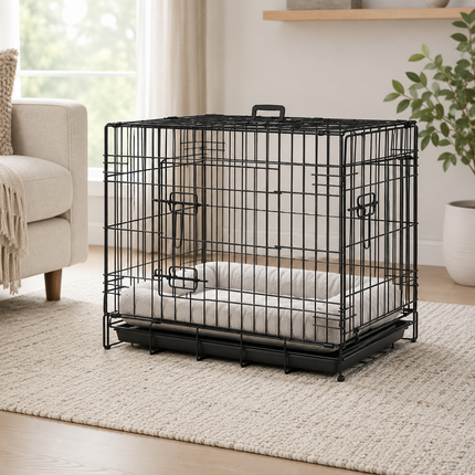 Pet Cage With Tray 48 Inch Heavy Duty Metal Cat Dog Crate Kennel