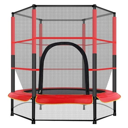 55" Kids Trampoline With Safety Enclosure Net Indoor Outdoor Bouncing Rebounder