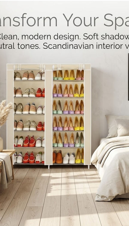 6 Tier Shoe Rack Fabric Canvas Shelf Shoe Cabinet Storage Organiser 107x28x102cm