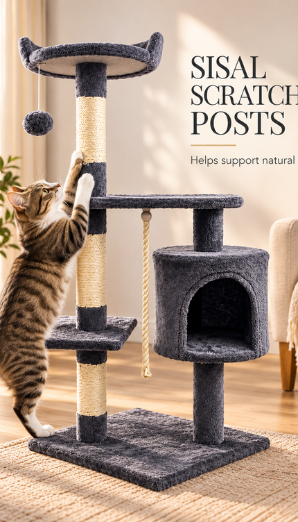 Multi Level Cat Tree 120cm Sisal Scratching Post Hammock