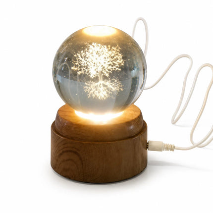 Tree of Life Crystal Ball 6cm LED Night Light Rotating Base USB Warm White + RGB