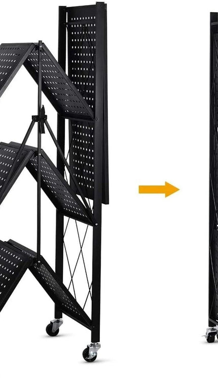 Foldable Metal Storage Shelf Rack with Wheels – 3/4/5 Tier, Black