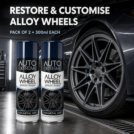 2x AX Gun Metal Grey Alloy Wheel Spray Paint 300ml Smooth Finish Fade Resistant