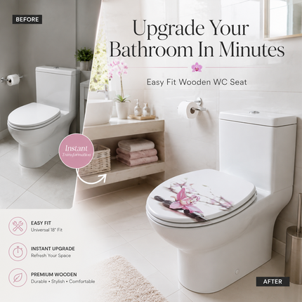Universal Toilet Seat Wooden Orchid Design Bathroom WC Seat with Fittings 18''