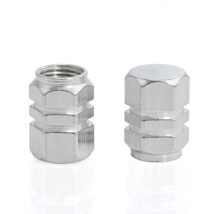 METAL TYRE VALVE DUST CAPS 4 PCS SILVER CAR VAN BIKE WHEEL STEM AIR VALVE CAP