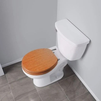 18" Universal Toilet Seat With Fittings Brown MDF Wooden Bathroom WC Seat