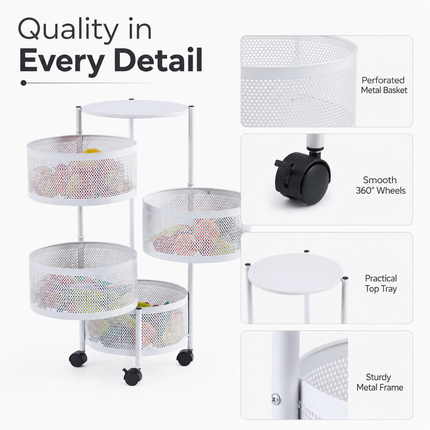 Storage Rack Rotating 5 Tier Kitchen Vegetable Bathroom Organizer Shelf