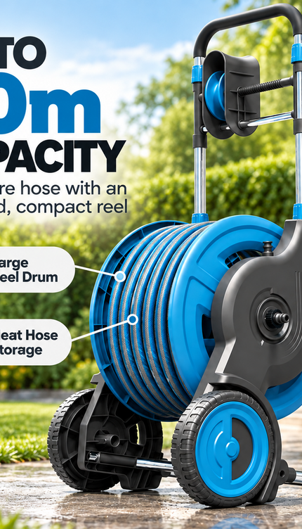 Garden Hose Reel Cart Wheels 50M Capacity Heavy Duty Garden Hose Holder Trolley
