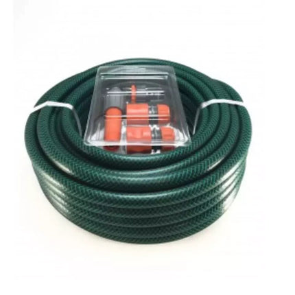 Reinforced 15M PVC Garden Hose Pipe with Water Spray and Complete Fittings Set