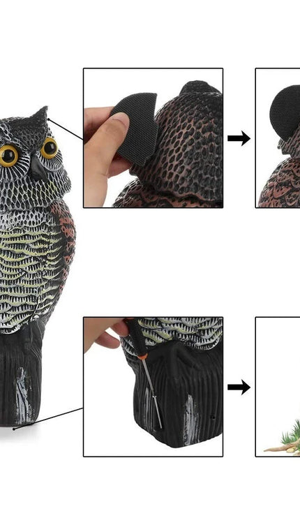 Large Decoy Owl Bird Deterrent with 360° Rotating Head Garden Outdoor Scarer