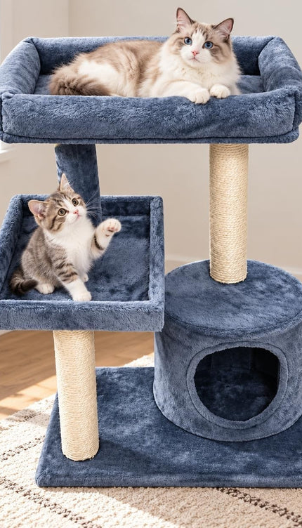 Mid-Height Cat Tree Tower 80CM Multi Level Activity Centre Sisal Scratching Post