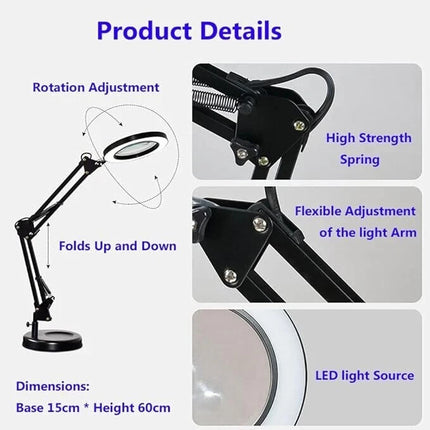 LED Magnifier Lamp 3X Glass with Desk Clamp Light 3 Color Modes Adjustable