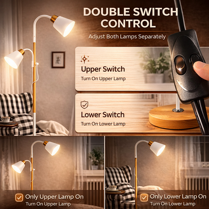 Floor Lamp with Dual Heads E27 Reading Light Modern Rotating Adjustable for Home