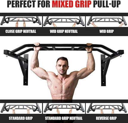 Multi Grip Wall Mounted Pull Up Bar Heavy Duty Chin Up 300LB Gym Workout Station