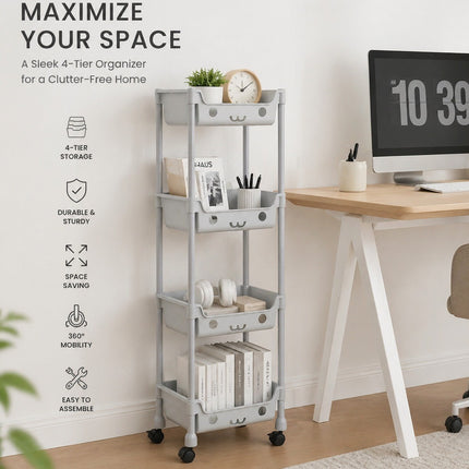 4 Tier Rolling Storage Trolley Roll Cart Office Kitchen Organizer With Wheels