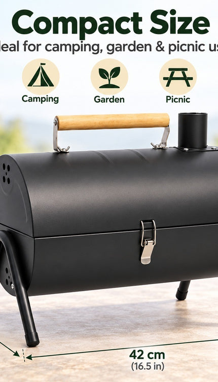 Portable Charcoal BBQ Grill with Lid 2 Zone Cooking Camping Garden Picnic Black