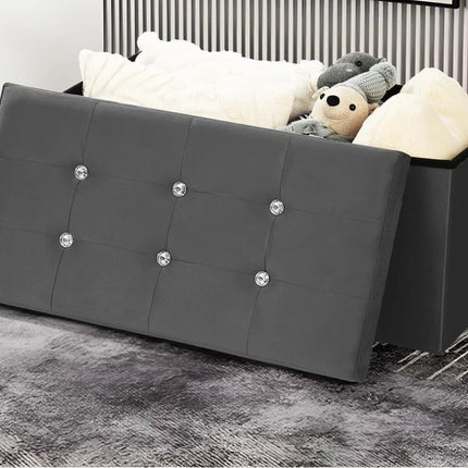 OTTOMAN STORAGE BOX FOLDING STORAGE OTTOMAN POUFFE BENCH SEAT TOY BOX 76cm