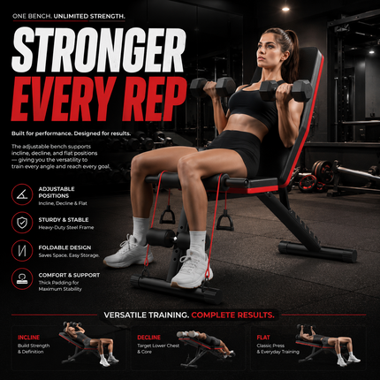Weight Bench Adjustable Incline Foldable Strength Training Full Body Workout Gym