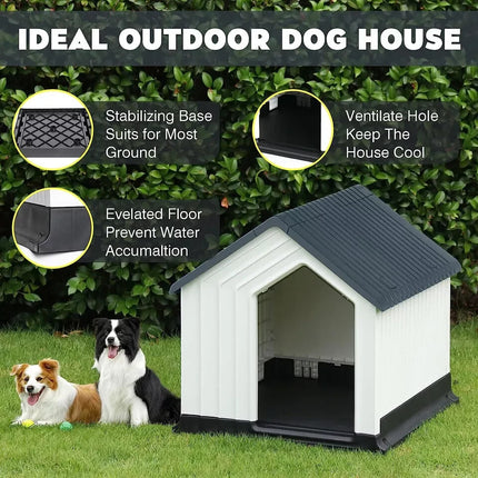 Plastic Dog House Durable Kennel Shelter Weatherproof Indoor Outdoor Pet Home