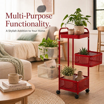 Rotating Storage Rack Square Trolley Kitchen Bathroom Organizer Vegetable Shelf