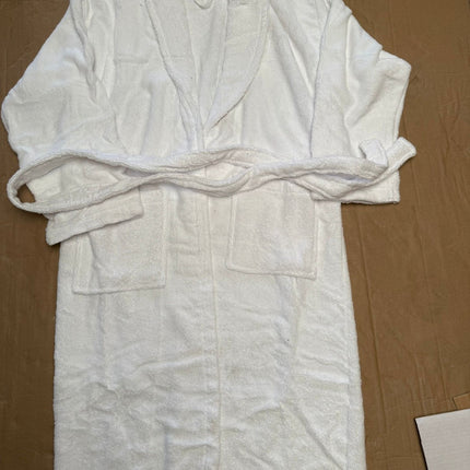S/M Unisex Cotton Terry Shawl Bathrobe – White