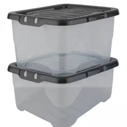 2x Curve Storage Boxes With Lid 10L Clear Plastic Underbed Home Office Organizer