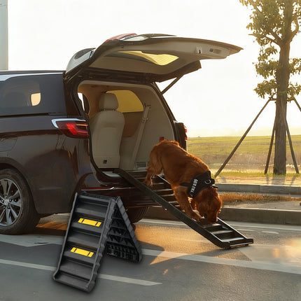Portable Dog Ramp Folding Non-Slip Pet Ramp Stairs Step Ladder for Car - BLACK