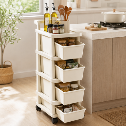 4-Tier Plastic Storage Trolley Drawer Cabinet On Wheels for Home Office Bathroom