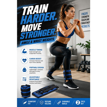 1.5kg Blue Ankle & Wrist Weights Set – 2 Pack