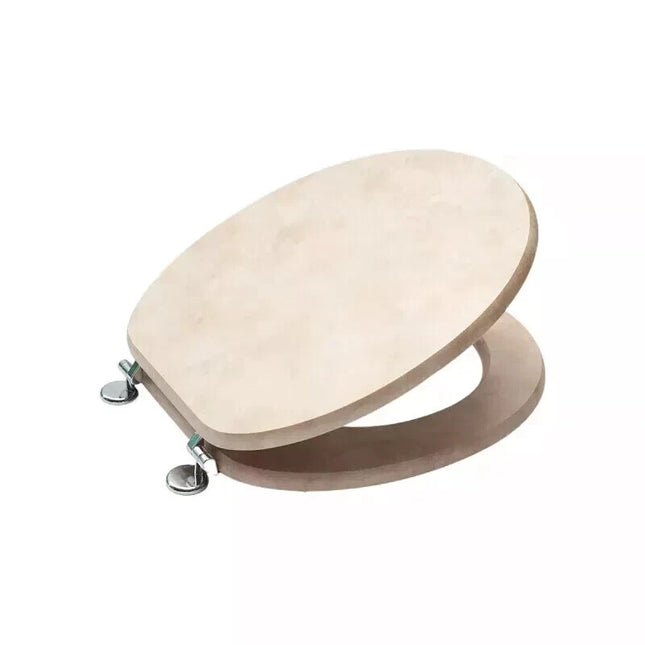 18" UNIVERSAL BATHROOM TOILET SEAT BEIGE MARBLE STONE EFFECT WC SEAT +FITTINGS