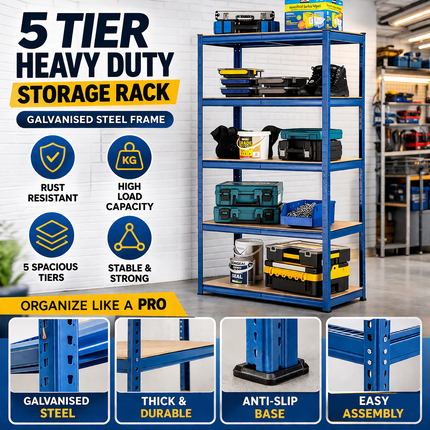 5 Tier Steel Garage Shelving Unit – Blue