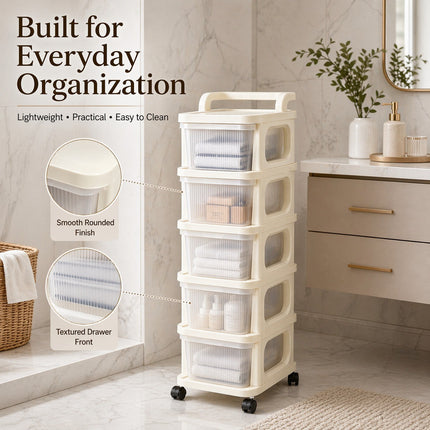4/5 Tier Plastic Storage Trolley Drawers on Wheels Office Desk Home Organiser