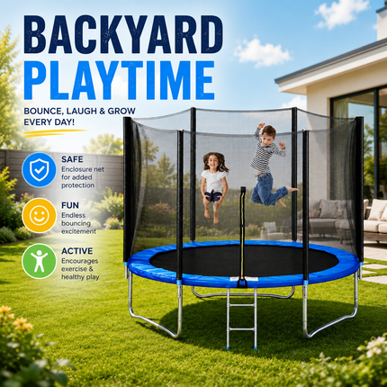 6FT Garden Trampoline with Safety Enclosure Net Kids Outdoor Bouncer Rebounder