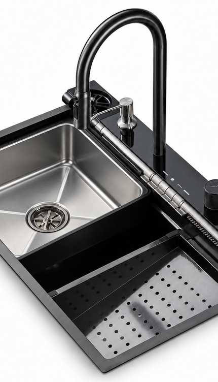 Stainless Steel Waterfall Kitchen Sink Single Bowl 78x48cm Kitchen Workstation