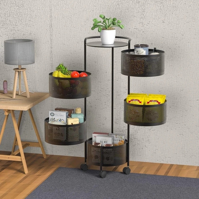 6 Tier Storage Rack Kitchen Rotating Vegetable Serving Trolley Cart Bath Shelf