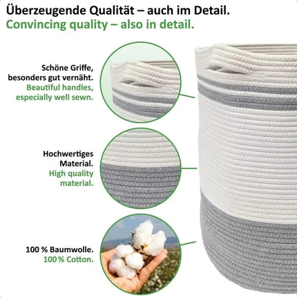 70L Laundry Hamper Basket Cotton Rope Cloth Toy Large Washing Storage Organizer