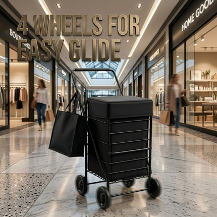 Folding Shopping Trolley Cart 4 Wheel With 60L Insulated Cooler Bag Portable