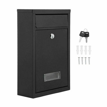 LARGE LETTER BOX POST WITH KEYS MAIL BOX WALL MOUNTED BLACK LOCKABLE POST BOX